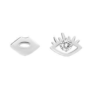 Asymmetric Rhinestone Eye Stud Earring 1 Pair - As Shown In Figure - One Size