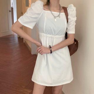 Square-neck Puff Short-sleeve A-line Dress