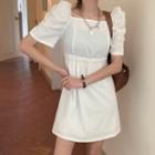 Square-neck Puff Short-sleeve A-line Dress