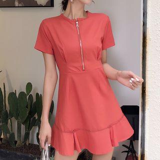 Zip Front Short Sleeve Mini Dress