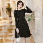 Long-sleeve Sequined A-line Knit Dress