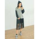 V-neck Contrast-sleeve Distressed Sweatshirt
