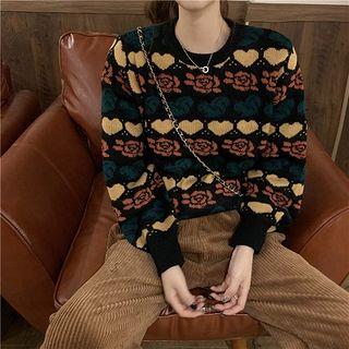 Rose Round-neck Sweater As Figure - One Size