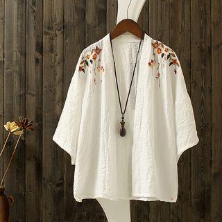 Flower Embroidered 3/4 Sleeve Light Jacket