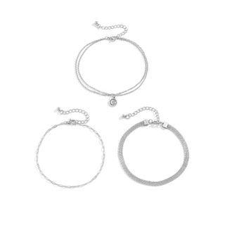 Set Of 3: Moon / Star / Alloy Anklet (various Designs) Silver - One Size
