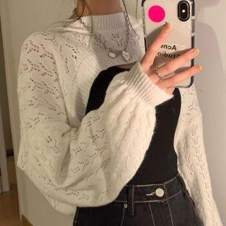 Cropped Pointelle Knit Sweater / Camisole Top