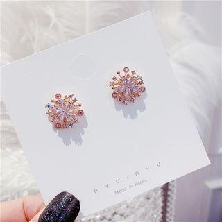 Rhinestone Earring 1 Pair - Silver Stud - Rhinestone - Gold - One Size