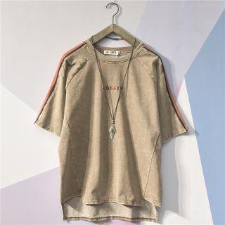 Elbow-sleeve Washed Lettering T-shirt