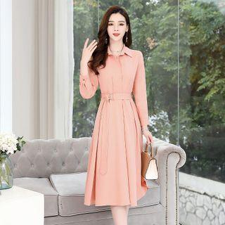 Belted Long-sleeve Midi Shirtdress