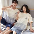 Couple Matching Gradient Short-sleeve Bear Print Sleep Dress / Short-sleeve Top / Shorts / Set
