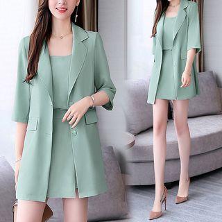 Set: 3/4-sleeve Blazer + Spaghetti Strap Top + A-line Mini Skorts