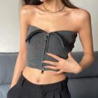 Zip-up Knit Tube Top