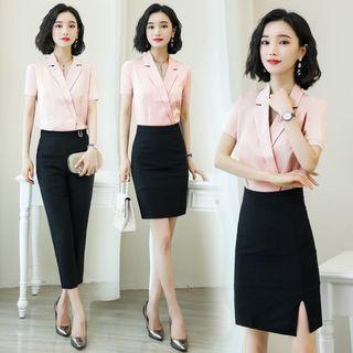 V-neck Short-sleeve Blouse / High-waist Pencil Skirt / High-waist A-line Skirt / Cropped Dress Pants