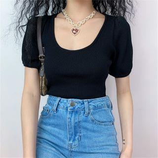 U Neckline Knit Short-sleeve Top