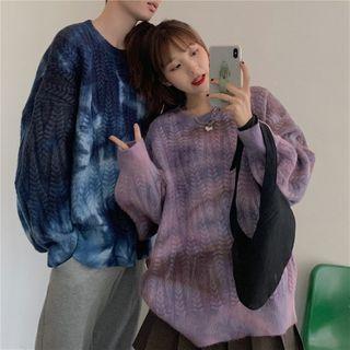 Tie-dyed Cable Knit Round Neck Sweater
