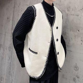 Contrast Trim Oversized Tweed Vest