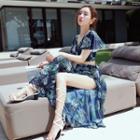 Set: Short-sleeve Printed Swim Top + Bottom + Skirt