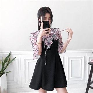 Inset Floral Blouse Frilled Mini Dress