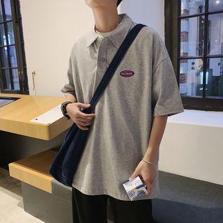 Short-sleeve Lettering Loose-fit Polo Shirt