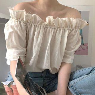 Frilled Off-shoulder Short-sleeve Blouse