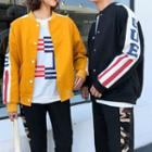 Couple Matching Cat Print Baseball Jacket / Print Pullover / Camouflage Panel Sweatpants