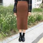 Band-waist Ribbed Midi Pencil Skirt