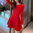 Long-sleeve Crew Neck Mini A-line Dress