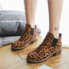 Block Heel Leopard Print Short Boots