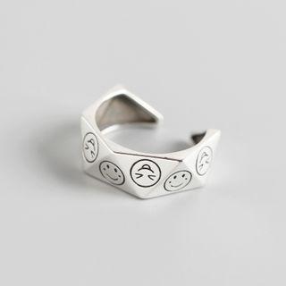 925 Sterling Silver Smiley Geometric Open Ring Silver - One Size