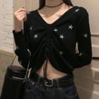 Star Embroidered Drawstring Knit Top