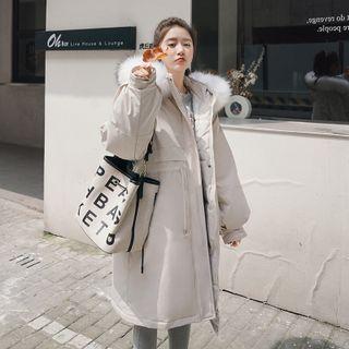Fluffy Trim Hooded Padded Parka Coat