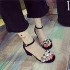 Flower Sequined Chunky Heel Sandals