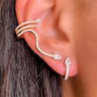 Rhinestone Snake Ear Cuff 1 Pair - Asymmetric - Gold - One Size