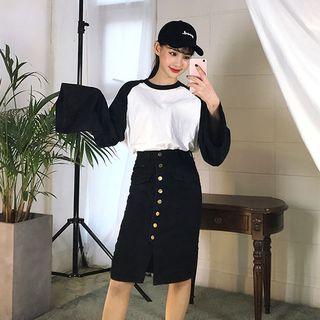 Buttoned Slit-front Midi Skirt