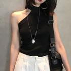 Cut Out Halter Knit Top Black - One Size