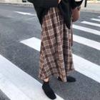 Plaid A-line Skirt Brown - One Size