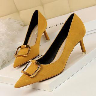 Velvet Pointed Kitten-heel Pumps