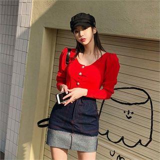 Jewel-button Scoop-neck Cardigan