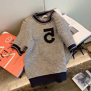 Short-sleeve Numbering Striped Top