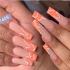 Print Pointed Faux Nail Tips Jp1409 - Tangerine Fire - Light Pink - One Size