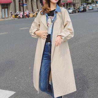 Mock Two-piece Buttoned Long Trench Coat