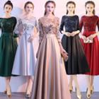3/4-sleeve Sequined Gown