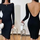 Scoop-back Chain-trim Bodycon Dress