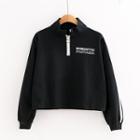 Cropped Stand Collar Lettering Sweatshirt