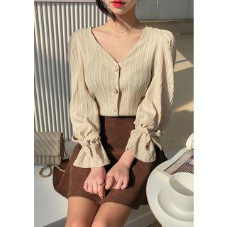 Bead-button Tie-cuff Blouse