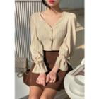 Bead-button Tie-cuff Blouse
