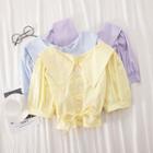 Plain Short-sleeve Tie-waist Cropped Blouse
