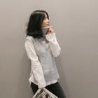 Turtleneck Fuzzy Knit Vest Gray - One Size