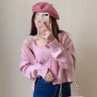 Sleeveless Floral Knit Top / Cardigan Cardigan - Pink - One Size / Top - Pink - One Size
