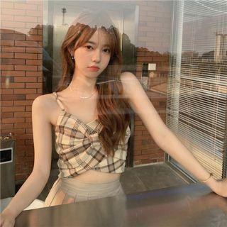 Plaid Bow Accent Cropped Camisole Top